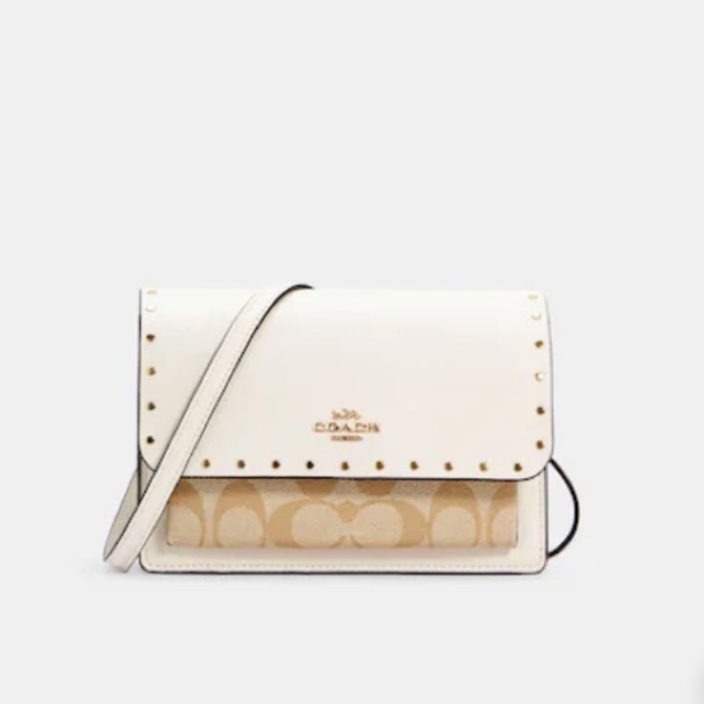 Coach Foldover Belt Bag In Signature Canvas With Rivets C3326